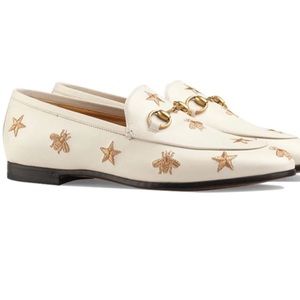 Gucci Jordaan White Leather Bee Horsebit Loafer size 39 / 8.5